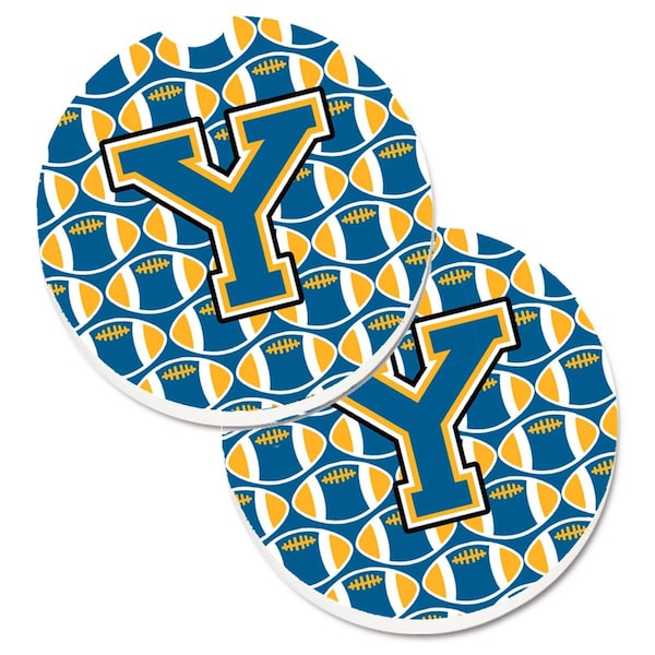 Carolines Treasures Letter Y Football Blue and Gold Set of 2 Cup Holder Car Coaster CJ1077-YCARC - main